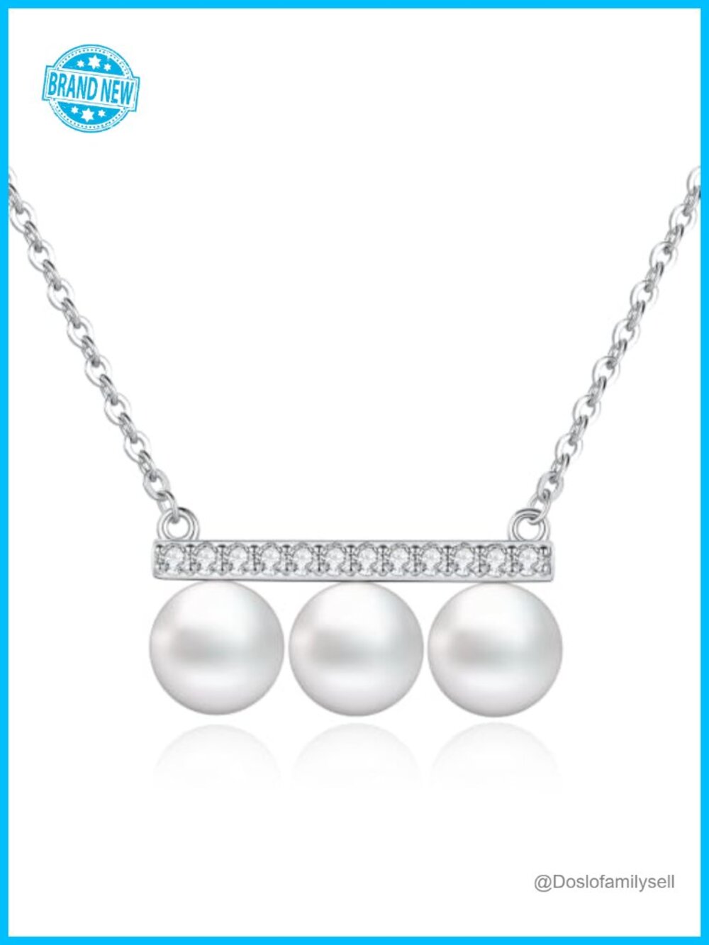 AAAA+ Edison Pearl Necklace 18K White Gold Plated Sterling Silver 18+2"